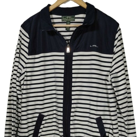 Lauren Ralph Lauren Active Women Striped Nautical Zip Front Jacket 2X - Picture 1 of 4